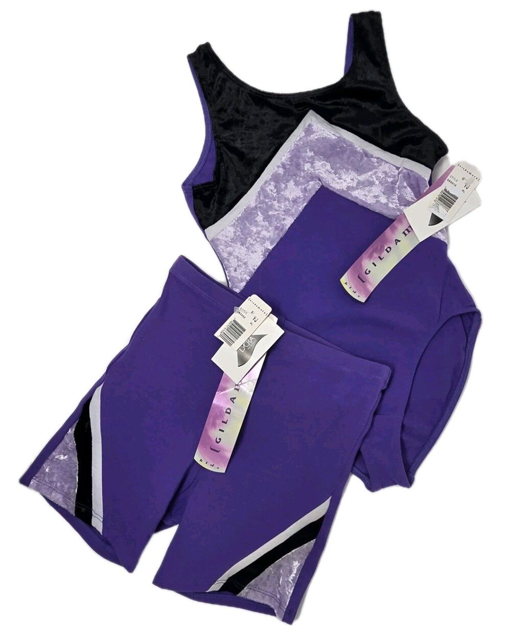 Gilda Marx VTG 90s Cotton Velvet 2pc Leotard Shorts Set Adult XS (Y/J) Purple
